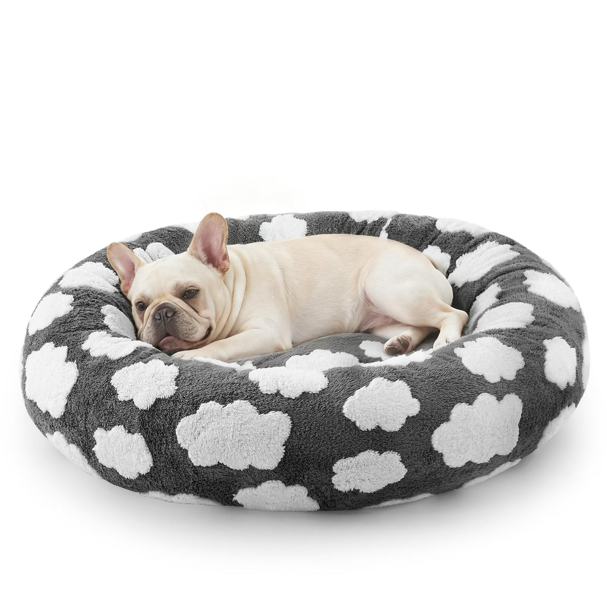 JOEJOY Jacquard Donut Round Small Dog Beds,Blue 23x23x7in, Removable Washable Cover, Cute Pattern, Ultra Soft Fluffy Calming Pet Bed with Thick Supportive Bolster