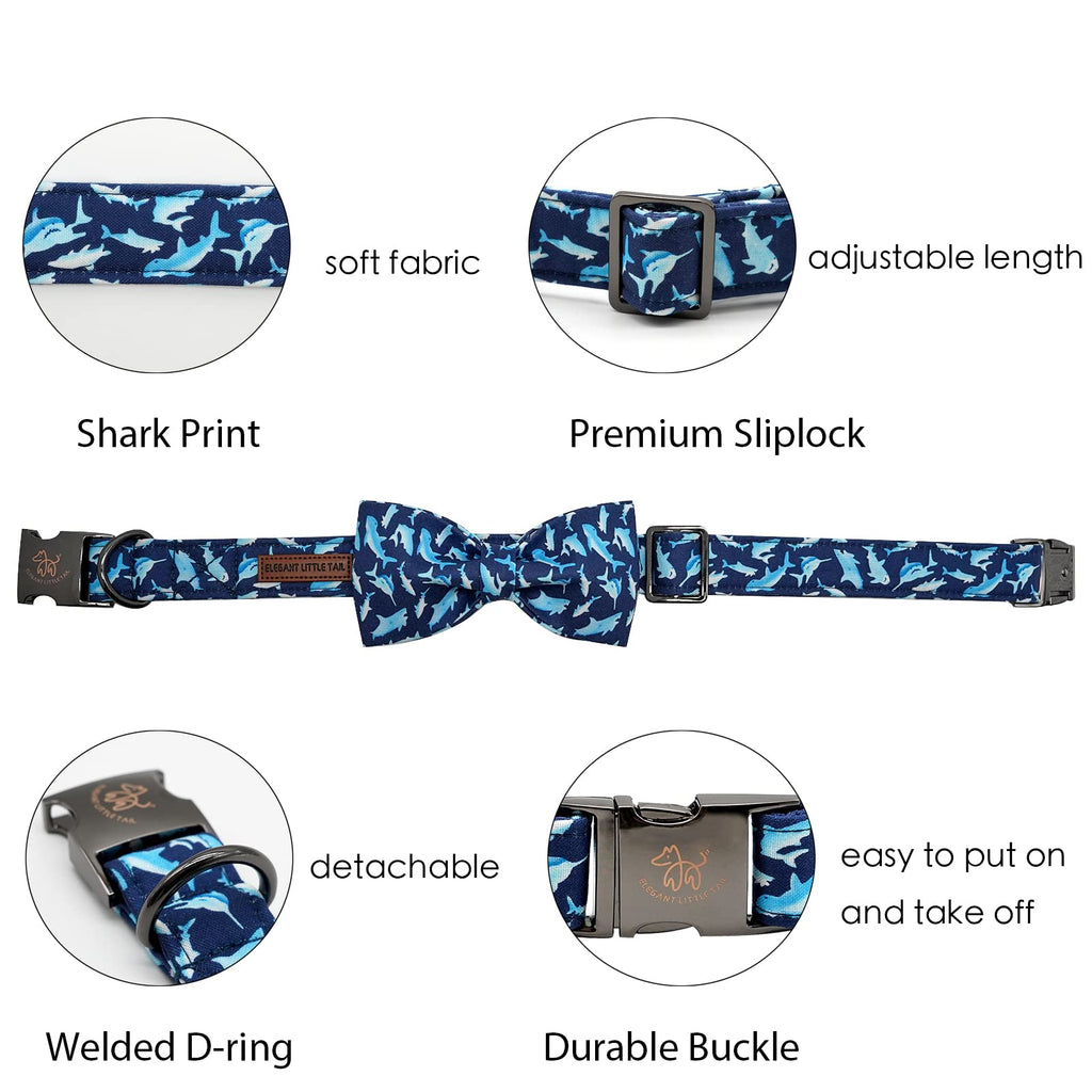Elegant Little Tail Bowtie Collar for X-Small Puppy and Cat - Shark Print, Adjustable