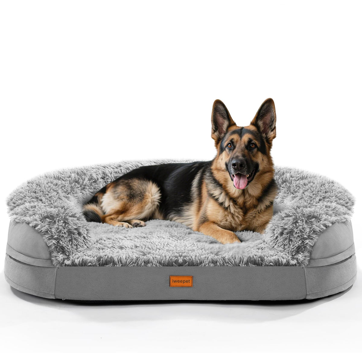 iweepet Fluffy Orthopedic Dog Beds for Large & Extra Large Dogs, 41" Calming Dog Sofa Bed with Supportive 28D Egg-Crate Foam, Removable Washable Cover, Waterproof Lining, for Puppy,Senior,Sick