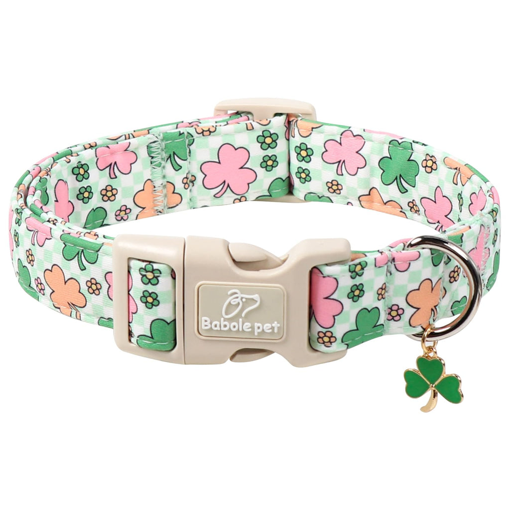 Babole Pet St Patricks Day Dog Collar for Giant Large Dogs - Cute Pastel Lucky Clover Dog Collars, Lightweight Adjustable Irish Green Festival Dogs Collars with Quick Release Buckle XL