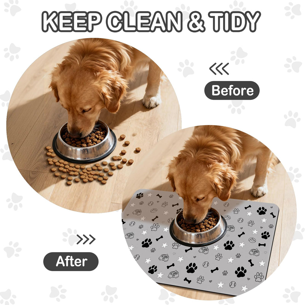 Dog Food Mat for Pet Cat Food Mat, Gray Absorbent Quick Dry Dog Bowl Mats for Food and Water, Non-Slip Cat Pet Feeding Mats for Floor Placemats 12"x20"