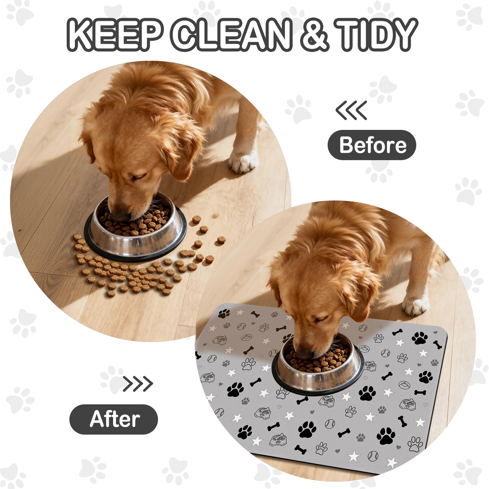 Dog Food Mat for Pet Cat Food Mat, Gray Absorbent Quick Dry Dog Bowl Mats for Food and Water, Non-Slip Cat Pet Feeding Mats for Floor Placemats 12"x20"