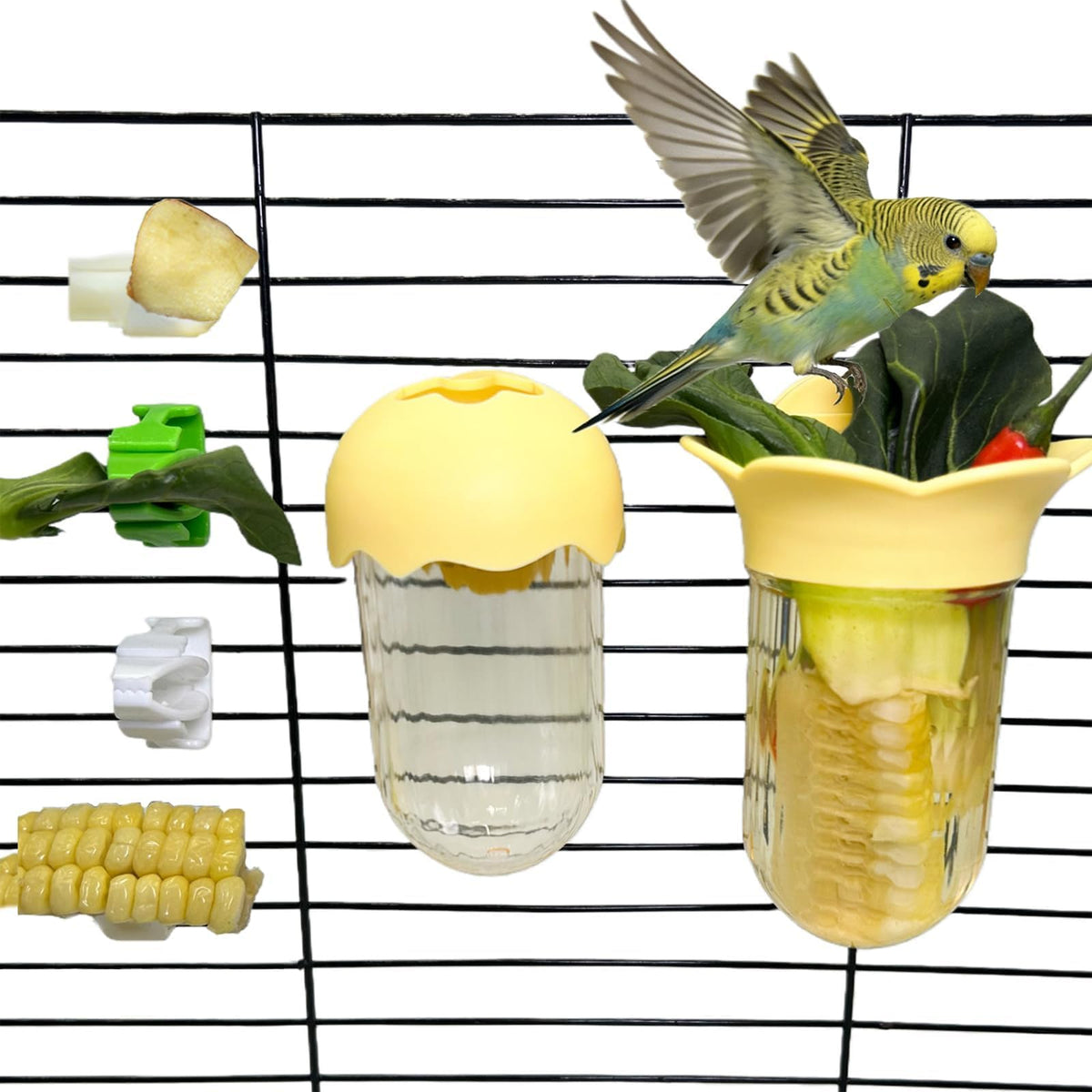 7 PCS Bird Cage Feeder for Vegetable Millet Holder Cage Accessories with Parrot Fruit Forks for Budgie Cockatiel Lovebirds Parrot (Purple)
