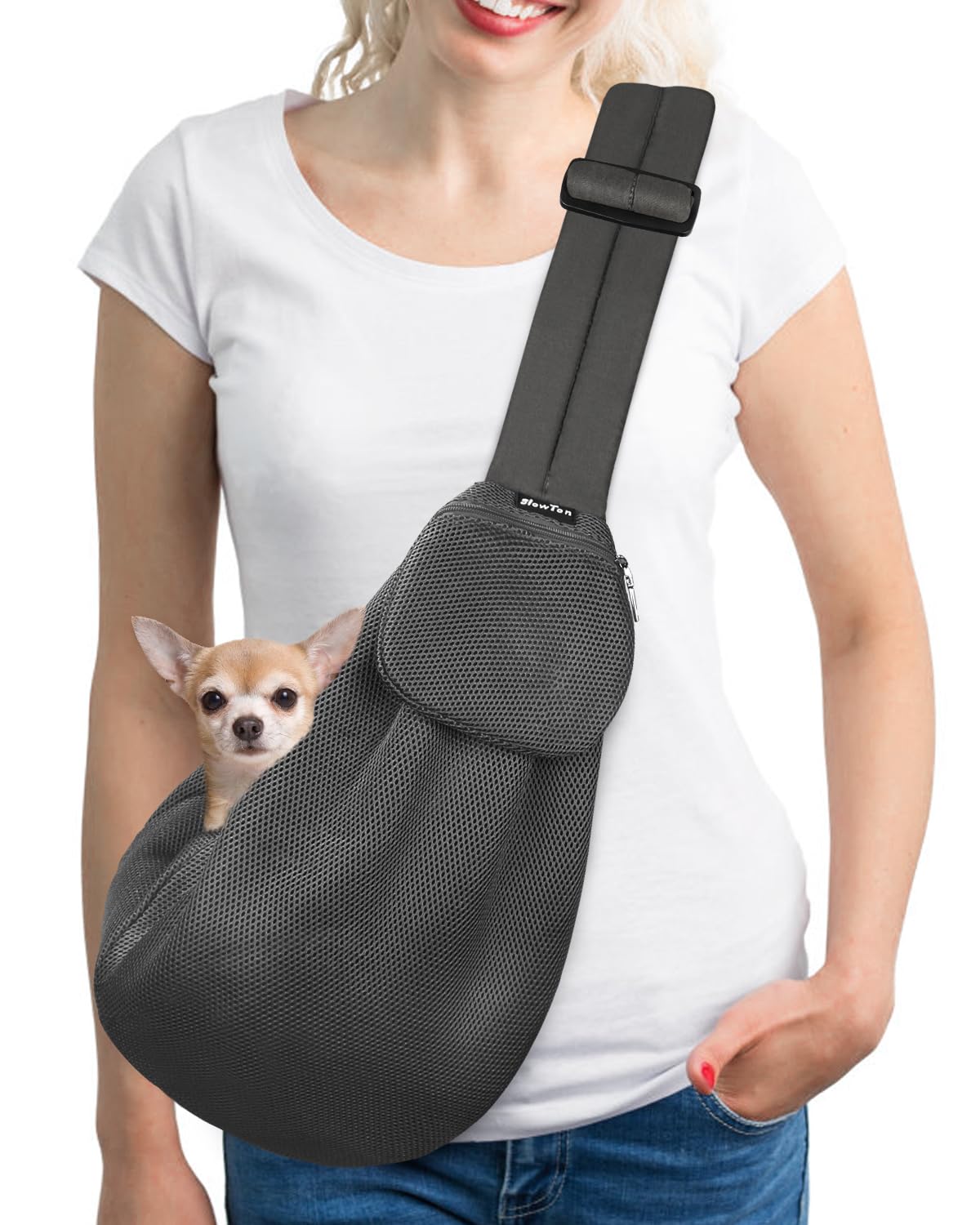 SlowTon Dog Carrier Sling - Thick Padded Shoulder Strap Adjustable, DGY S