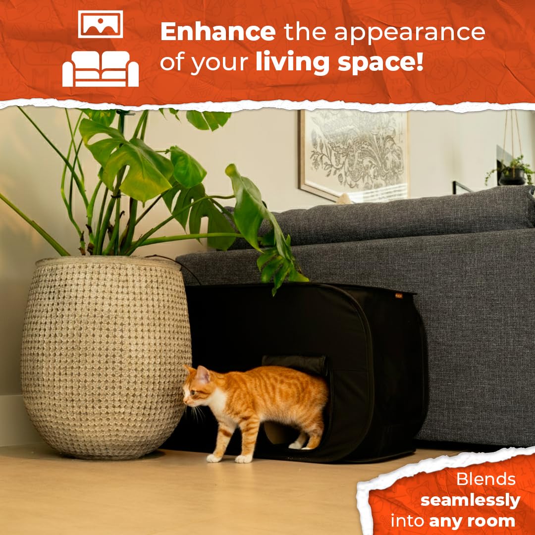 PEXTER Cat Litter Box Enclosure, Dog Proof, Discreet and Hidden Cat Litter Box Hider, Kitty Litter Trap Design with Easy-Clean Feature, Scoop and Deodorizer Storage Pockets, Lightweight and Waterproof