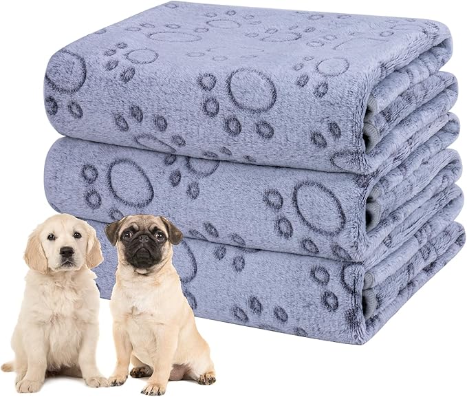 Dono 1 Pack 3 Dog Blankets, Soft Fluffy Fleece Pet Blanket Warm Sleep Mat Paw Print Design Puppy Kitten Throw Blankets Doggy Blanket for Dogs