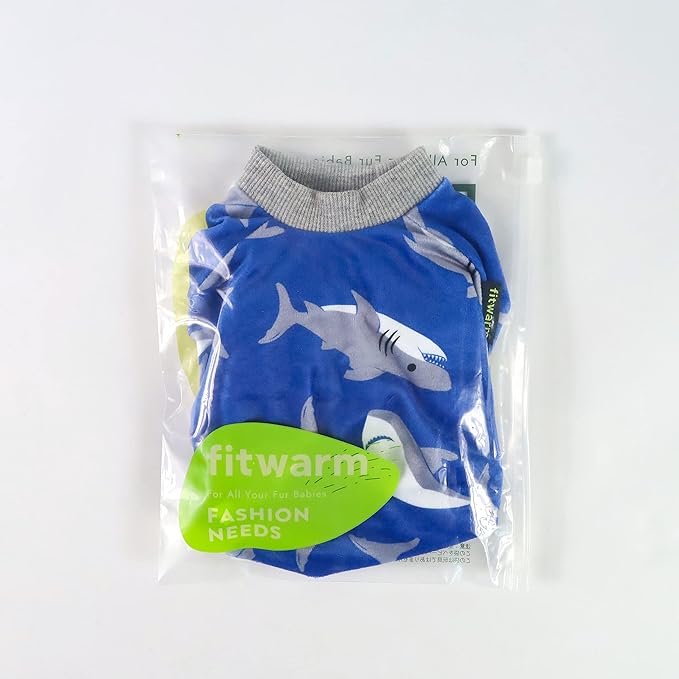 Fitwarm Shark Dog Pajamas, Dog Clothes for Small Dogs Girl Boy, Pet Onesie with Feet, Cat Outfit, Lightweight Velvet, Royal Blue, XL