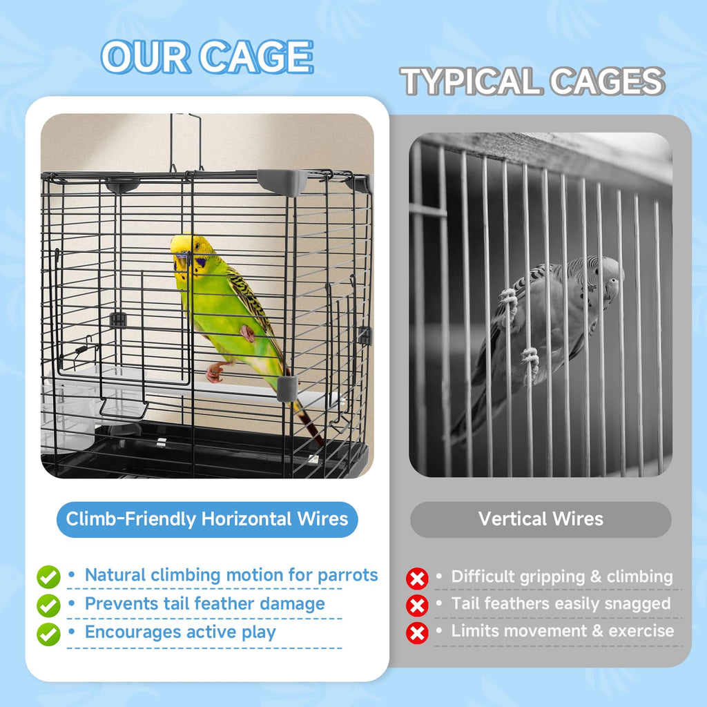 Small Bird Cage for Travel, Parrot Carrier with Handle 12"L x 12"W x 14.6"H