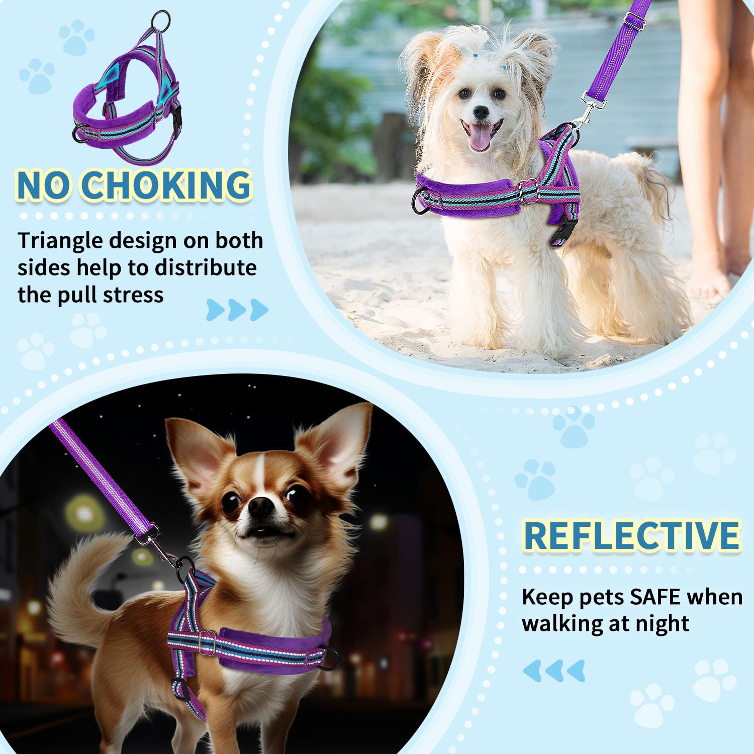 SlowTon No Pull Small Dog Harness and Leash Set with Front Clip