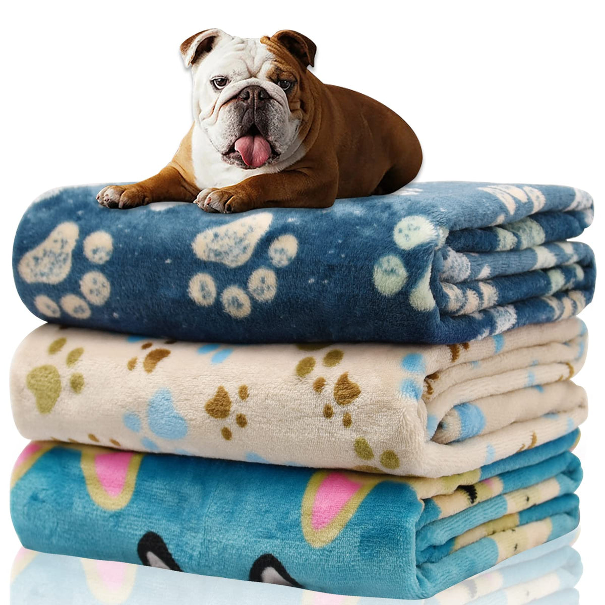 Rezutan 3 Pack Premium Soft Dog Blanket for Medium Dogs Puppy & Cat