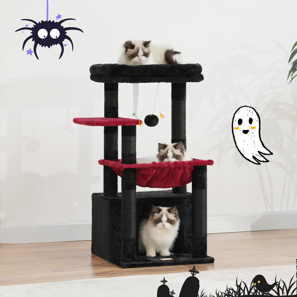 Heybly Cat Tree, Kitten Tower with Large Soft Cat Basket HCT008SBR