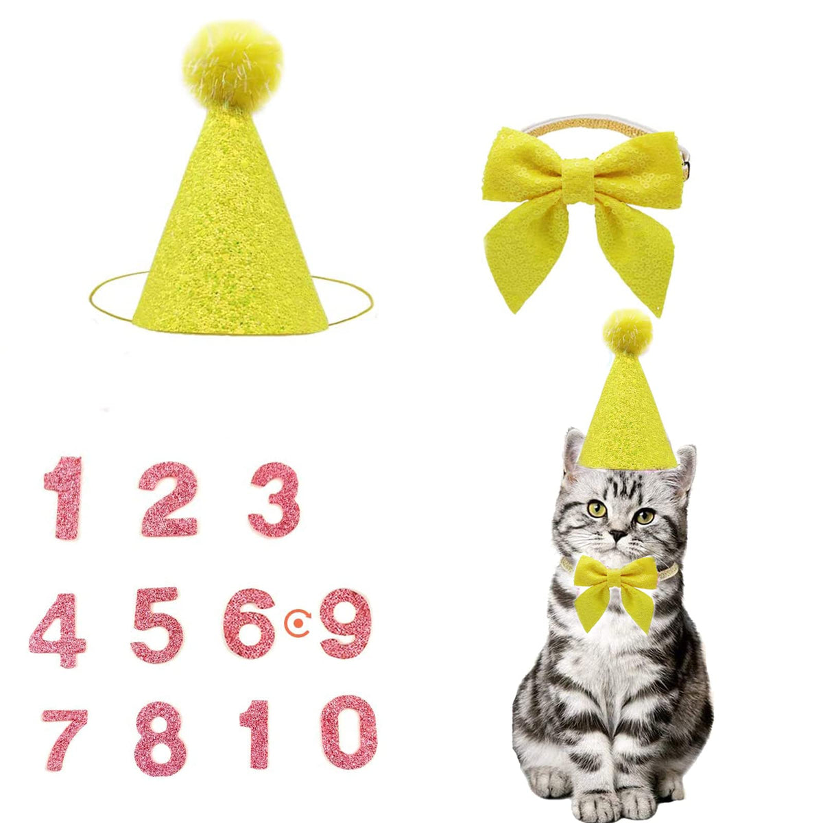 Christmas Pet Party Jazz Hat and Blingbling Bow Tie Breakaway Collar Set, Adjustable Headband for Kitten Puppy Small Dogs Cats (2/LB-Pink2)