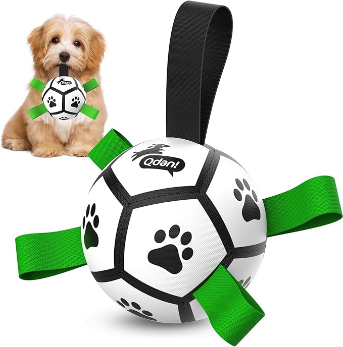 QDAN Dog Toys Balls with Bell Inside, Squeaky Dog Balls for Tug of War, Puppy Birthday Gifts, Dog Water Toys, Ball for Small Dogs(Black Green, 5 inch)