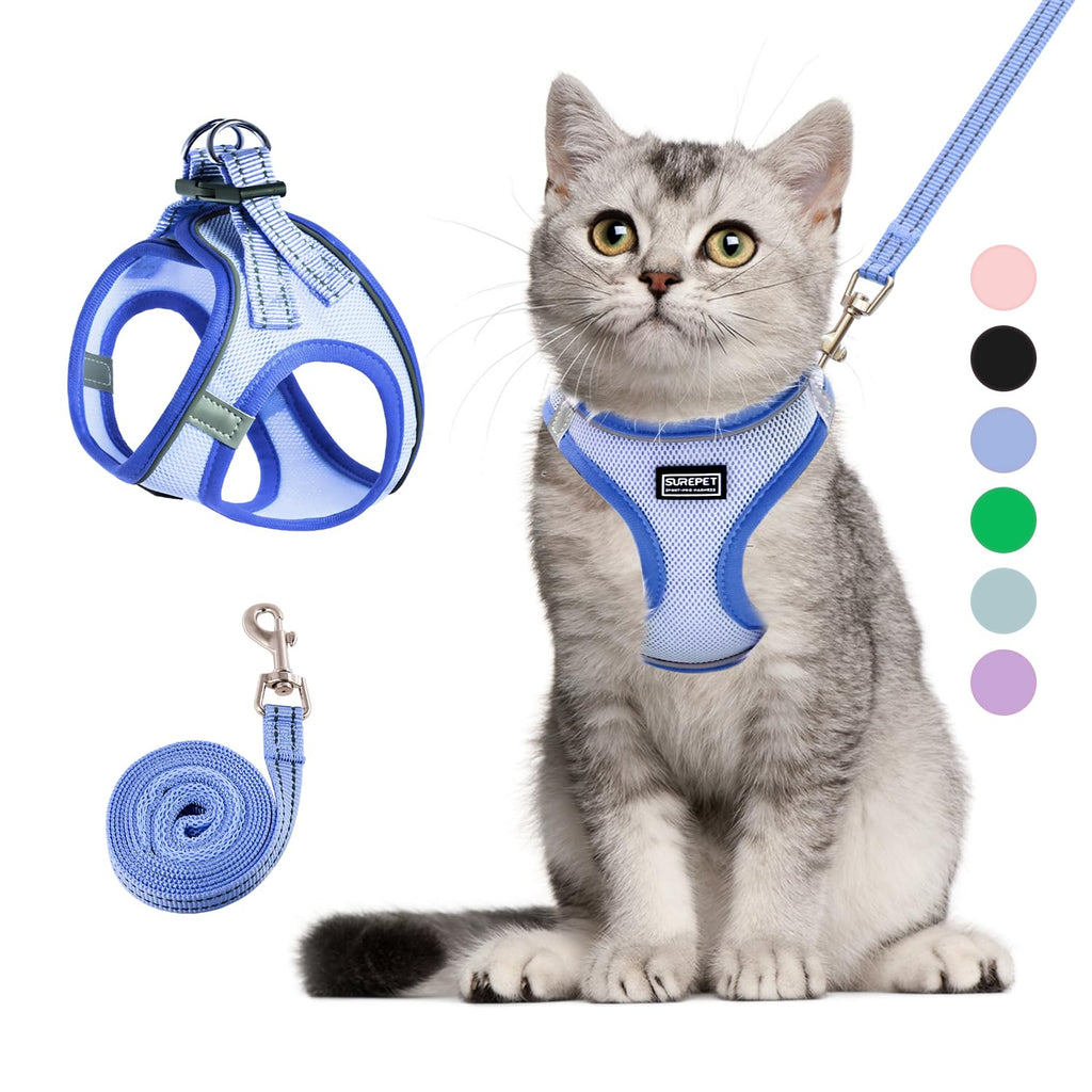 Betmaypet Cat Harness and Leash Set, Soft and Breathable Vest with Reflective Strip, Escape Proof Kitten Harness, Easy to Wear for Cats Walking and Traveling (Blue, XXS)
