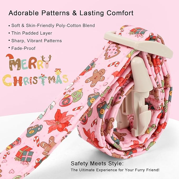 Christmas Dog Collar - Cute Pink Cozy Christmas Puppy Collar with Safety Buckle, Soft Adjustable Holiday Dog Collars for Small Medium Large Dogs L