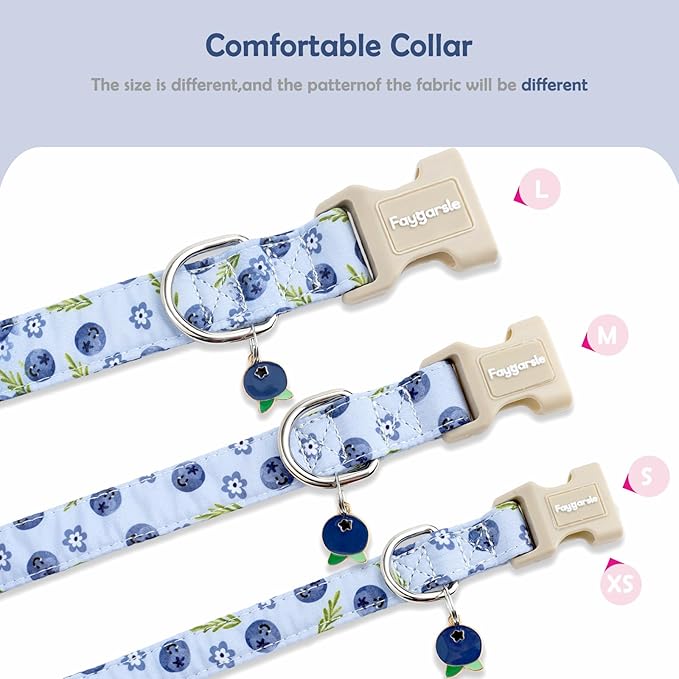 Faygarsle Blueberry Pattern Dog Collar for for Summer Small Medium Large Dogs Light Blue, M