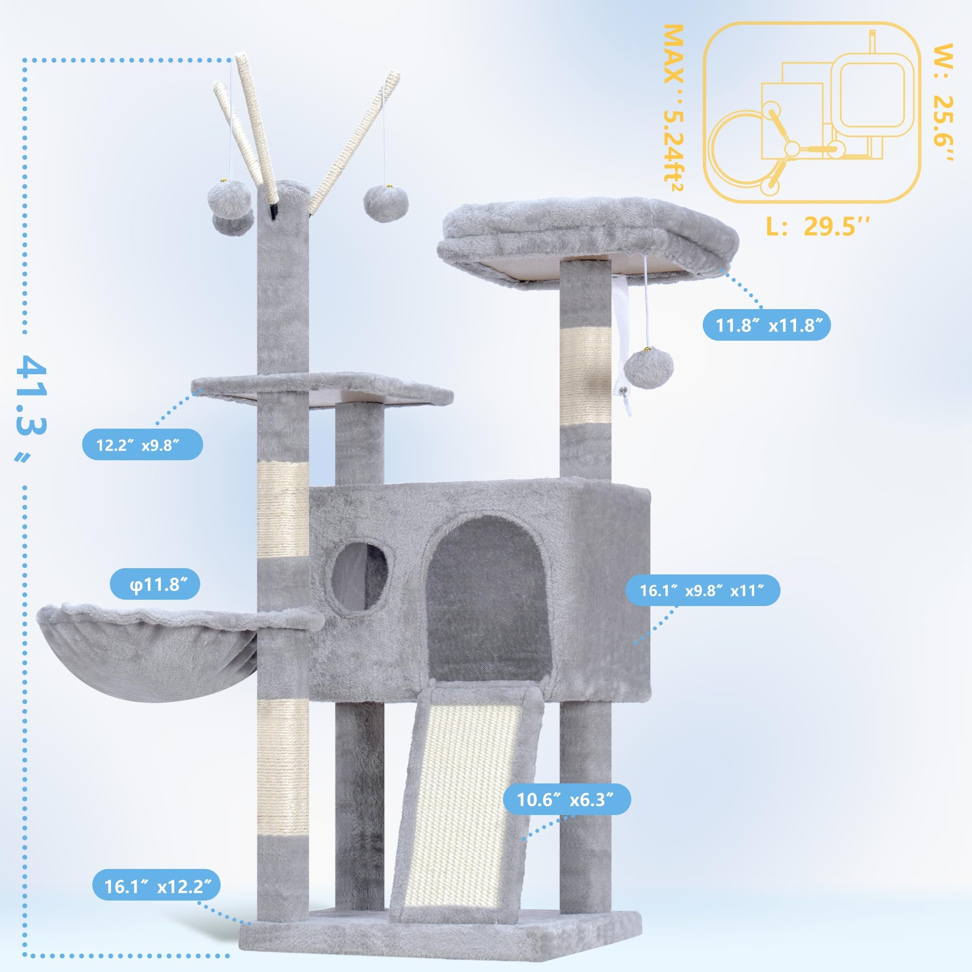 Hey-brother Cat Tree Tower with Removable Toys, Scratching Posts, MPJ008SW