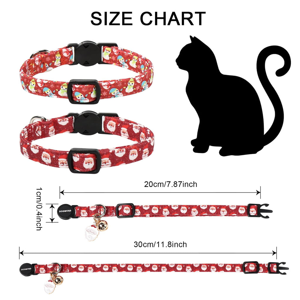 2 Pack Christmas Cat Collars Breakaway with Bell, DOGWONG Safety Buckle Santa Claus Christmas Tree Cute Cat Collar for Girl Boy Cats，Adjustable 7-12 Inch