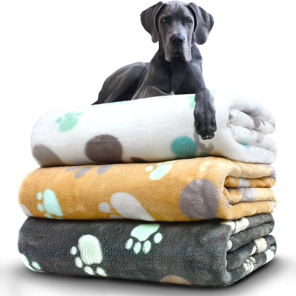 Dog Blankets for Medium Large Dogs, 3 Pack Dog Blanket Washable 41" x 31", Fuzzy Soft Pet Mat Throw Cover for Kennel Crate Bed, Cute Paw Pattern, Cat Blanket, Blankets for Dogs, Pet Blanket