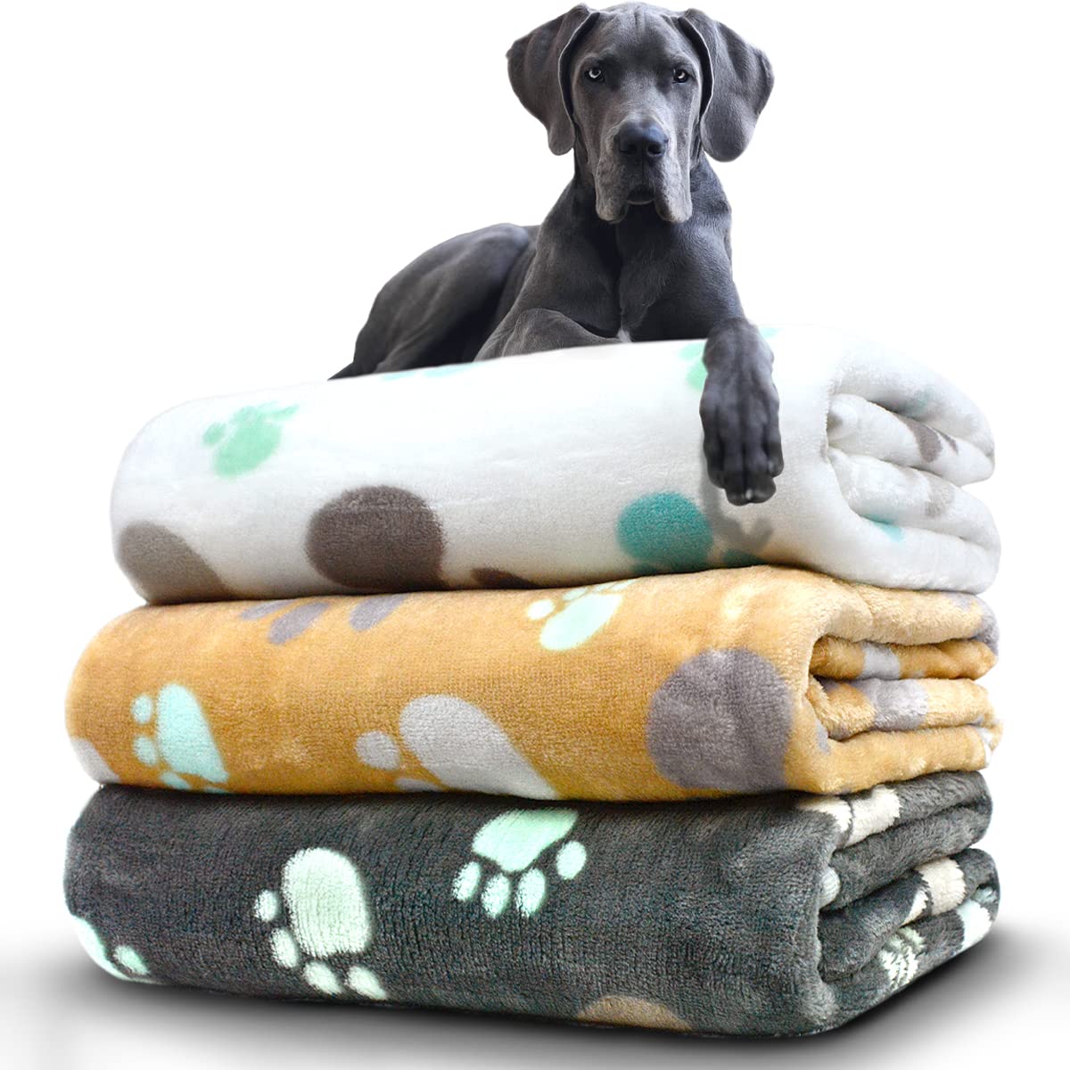 Dog Blankets for Medium Large Dogs, 3 Pack Dog Blanket Washable 41" x 31", Fuzzy Soft Pet Mat Throw Cover for Kennel Crate Bed, Cute Paw Pattern, Cat Blanket, Blankets for Dogs, Pet Blanket