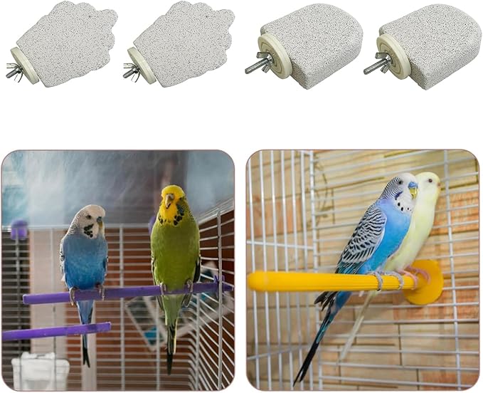 JINJUMEI 4Pcs Bird Beak Grinding Stone, Bird Perch Stands Parrot Calcium Perch Foot Claws Trimmer Parakeet Platform Parrot Chewing Toys for Small Medium Cockatiel Conure Lovebird Finch