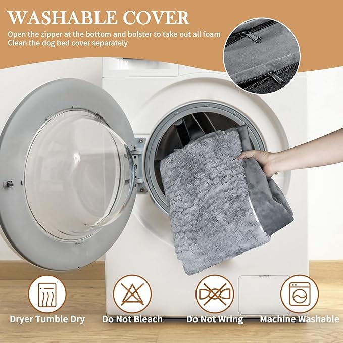Comfort Expression Orthopedic Dog Bed for Large Dogs 35x22 Inch, Waterproof Supportive Egg Crate Foam Large Pet Bed with Removable Bolsters, Dog Couch with Washable Cover & Non-Slip Bottom, Grey