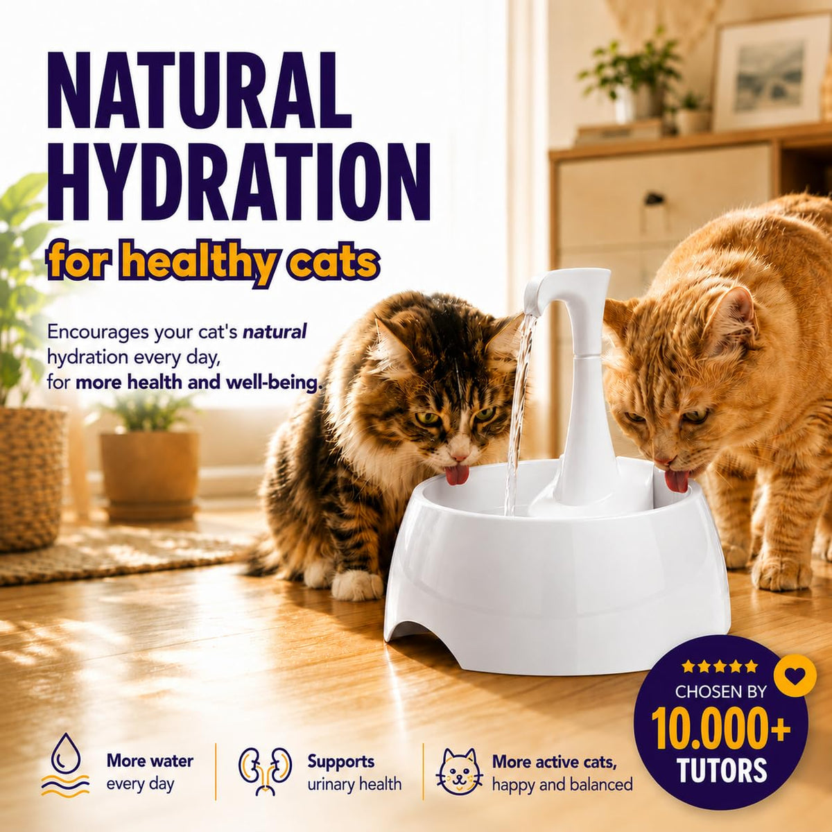 Aqua First Pet Water Fountain - Automatic Drinking Bowl for Cats and Dogs - Light and Portable - Replaceable Filters - Ergonomic Design - 1.2L/42 fl oz - White