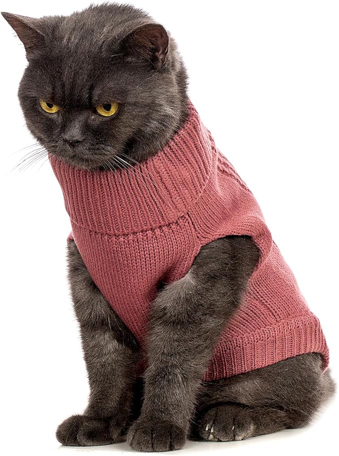 Stretchy Cat Sweater - 17 Colors & 6 Sizes | Snug Winter-Ready Knit for Boy/Girl Cats & Kittens (Maple Leaf Red, X-Small)