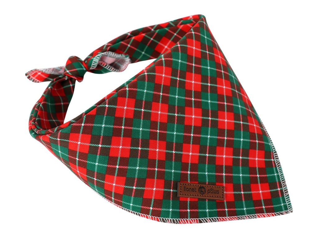 Lionet Paws Cotton Christmas Dog Bandanas,Red Green Grid Comfortable Dog Bandana Bibs Scarf Dogs Kerchief,Autumn Scarves for Medium Large Dogs Pets