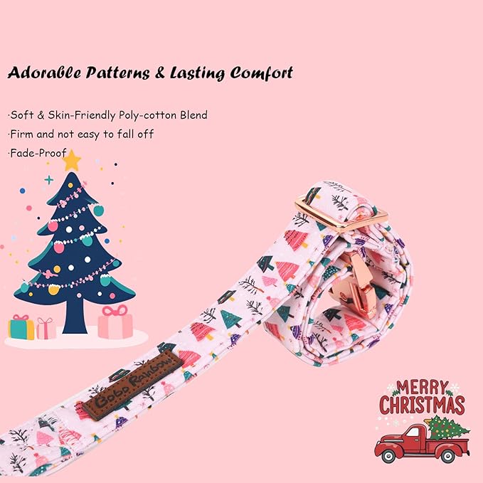 Bobo Rainbow Christmas Dog Collar, Pink Christmas Tree Soft Comfortable Collars with Bow Adjustable Pet Collar with Premium Metal Buckle Puppy Necklace for X-Small Girl Dogs