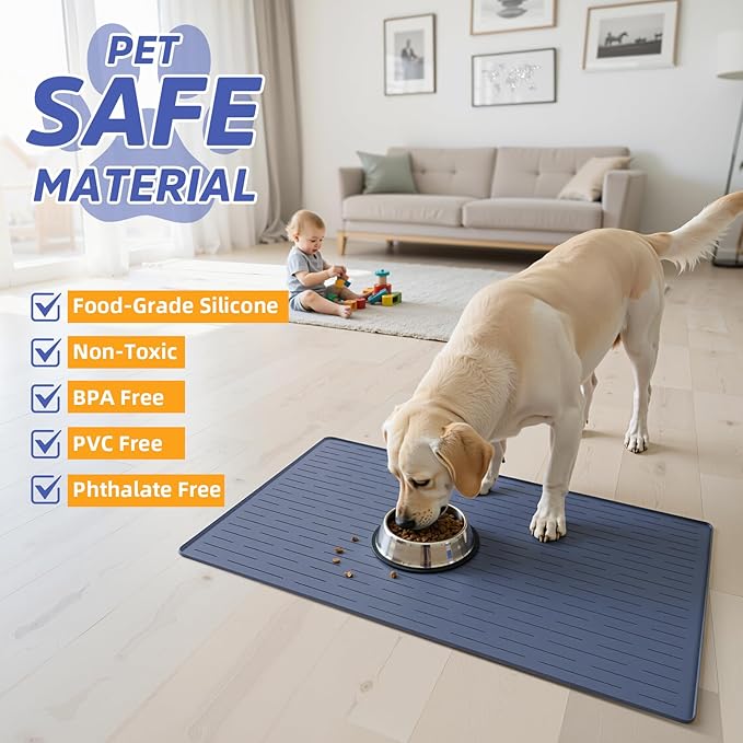 Large Dog Mats for Food and Water, 40"x30" Waterproof Pet Food Mats for Floor Nonslip Silicone Bowl Mats with Raised Edges