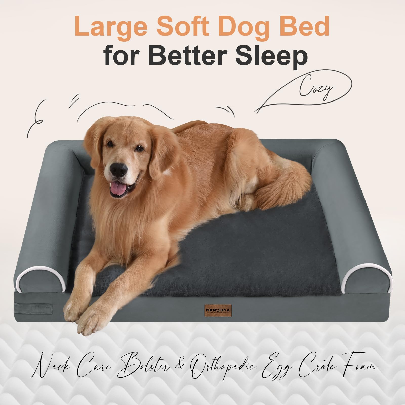 NANUYA Orthopedic Dog Bed for X-Large Dogs, 40 x 32 Inch, Dark Grey