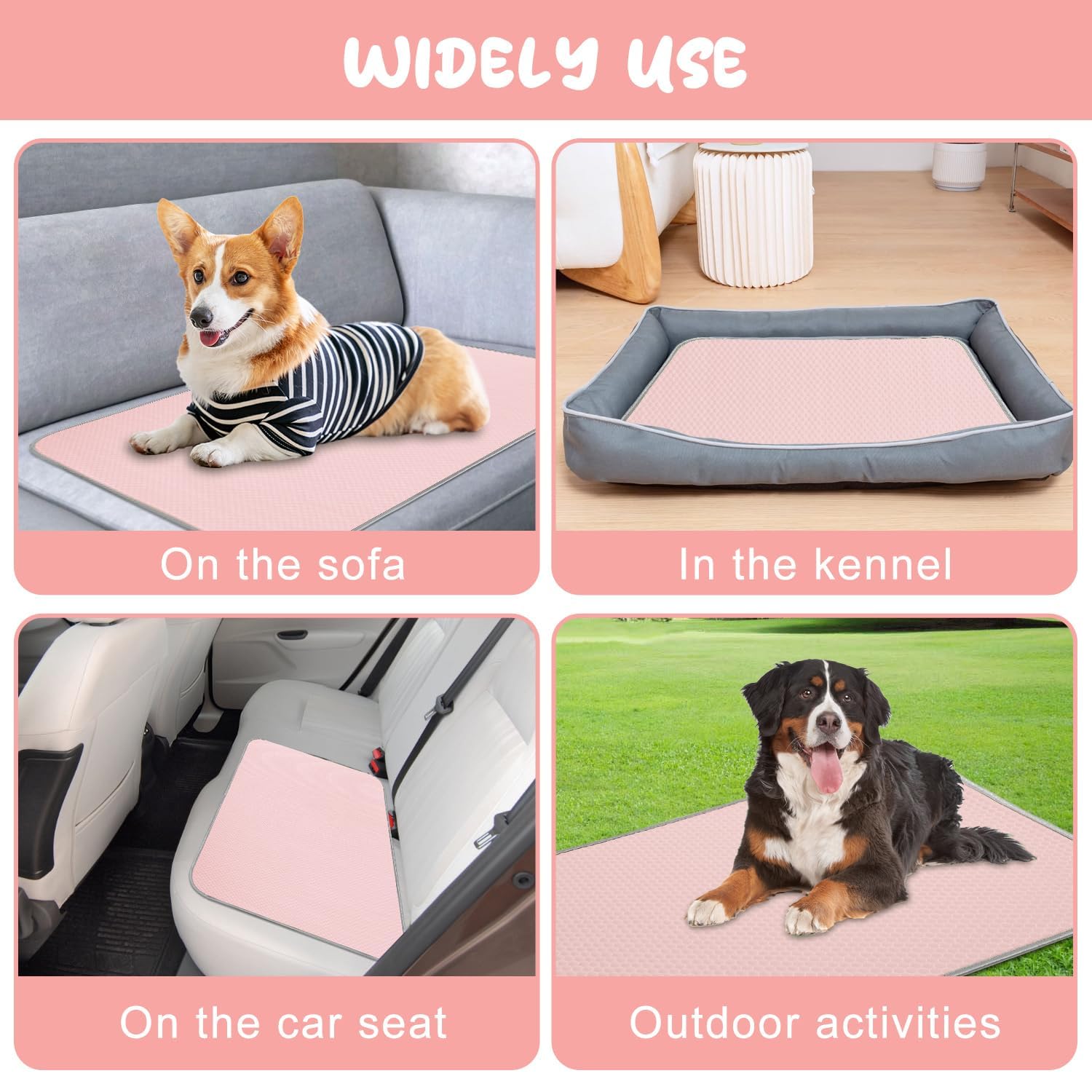 Summer Dog Cooling Mat Washable Ice Silk Self Cool Pad for Small Medium Large Dogs and Cats, Pet Sleeping Pad for Crate, Bed, Indoor & Outdoor Floor, Car Seats