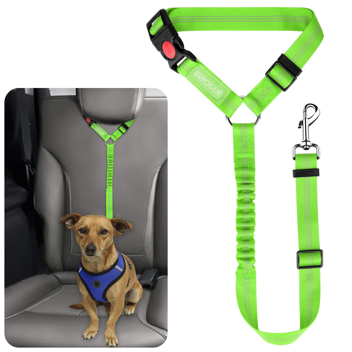 BWOGUE Dog Seat Belt for Car, Headrest Restraint Reflective Bungee, 1 Pack