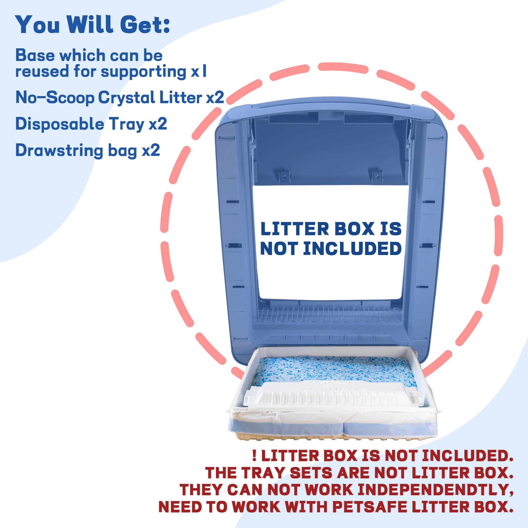 Crystal Cat Litter & Disposable Litter Trays 2 Sets, Compatible with Petsafe Scoop-Free Classic/Legacy/Smart Litter Boxes, Triple Leakproof, Premium Odor Control & Simple one-Hand Disposal
