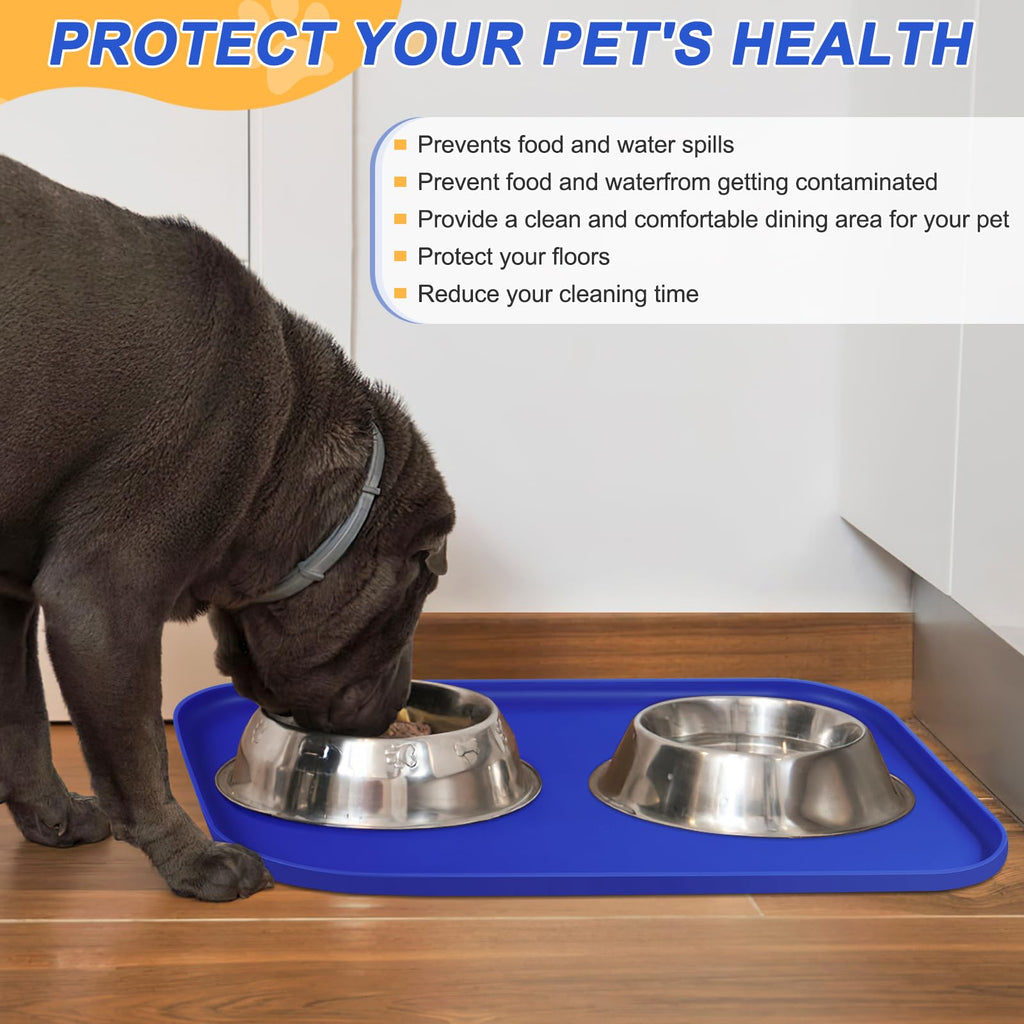 SMILOOL Waterproof Silicone Pet Food Mat with Raised Edge for Dog & Cat