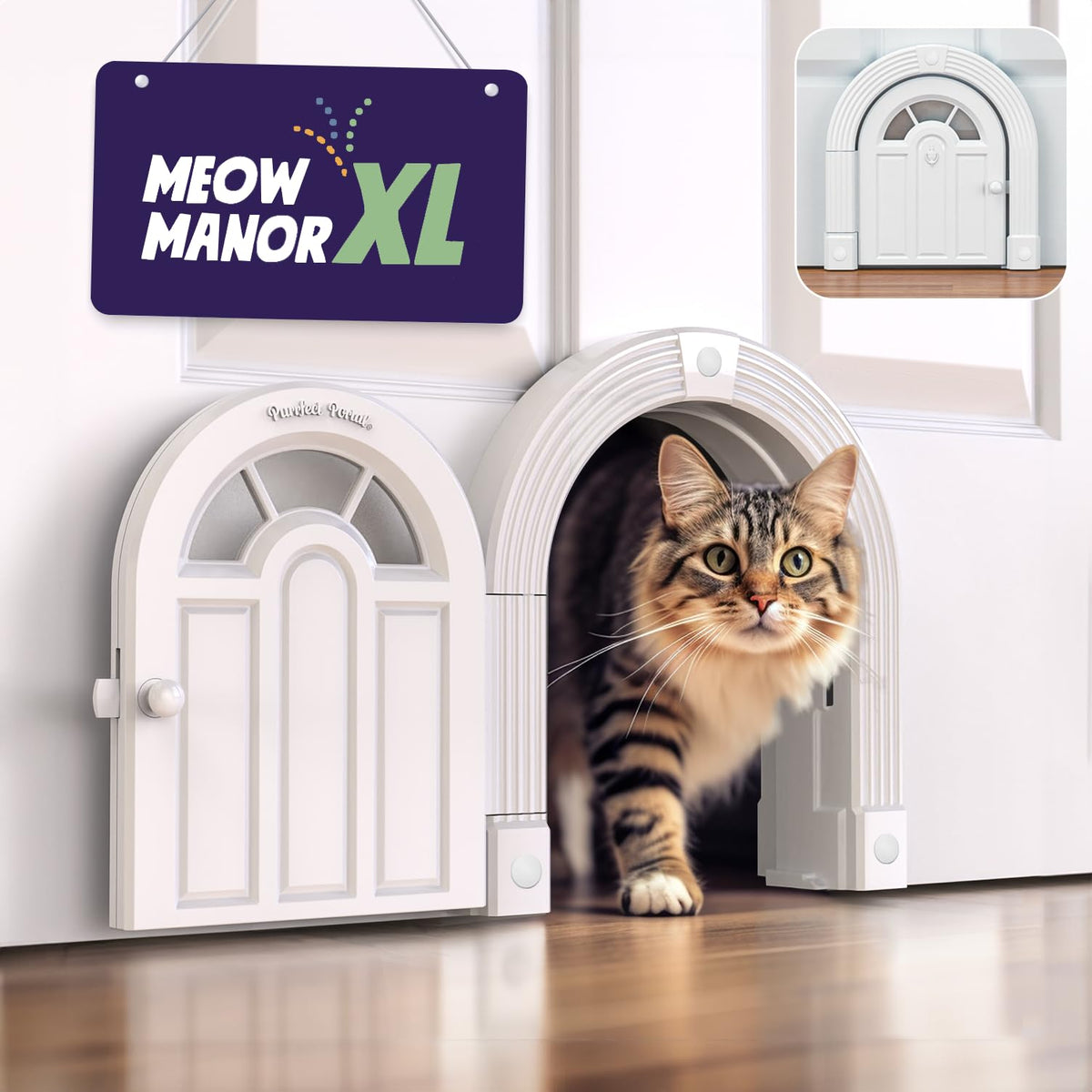 Purrfect Portal Meow Manor® Extra Large Interior Cat Door – No-Flap Pet Door for Interior Doors, Easy DIY Installation, Cat Door for Cats up to 30 lbs, Black