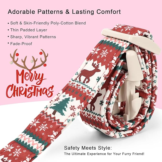 Babole Pet Christmas Dog Collar for Small Dogs - Cute Fair Isle Style Christmas Collars for Dogs, Soft Adjustable Winter Holiday Dog Collars with Quick Release Buckle S