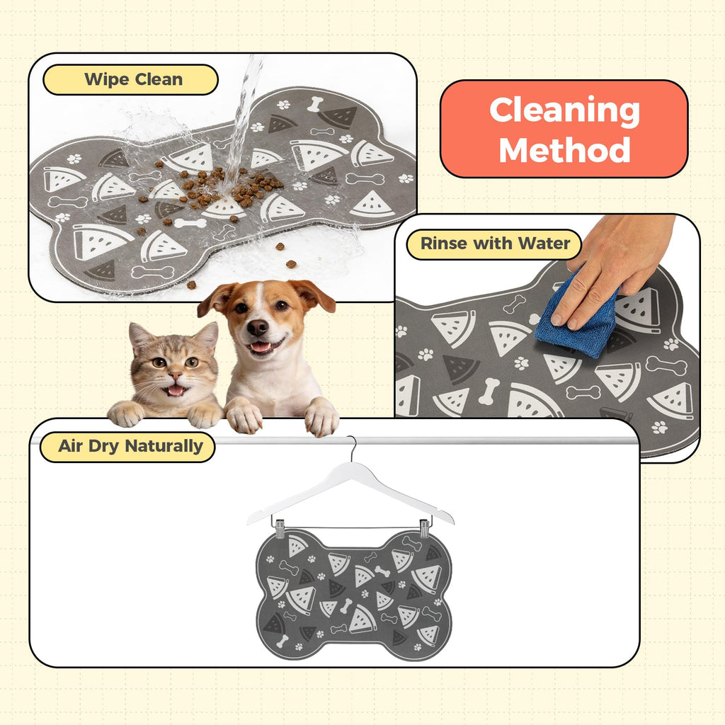 TORJOY Dog Food Mat, 0.15” Thickened Super Absorbent Pet Feeding Mat for Food and Water, Fruit Donut Pattern Cat Placemat, Quick Dry Non-Slip Dog Bowl Mat, Water Splash Proof（Medium Watermelon Grey）