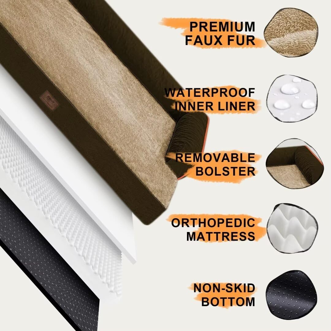 MEKIY Orthopedic Waterproof Jumbo Dog Bed with Bolster for Extra Large Dogs