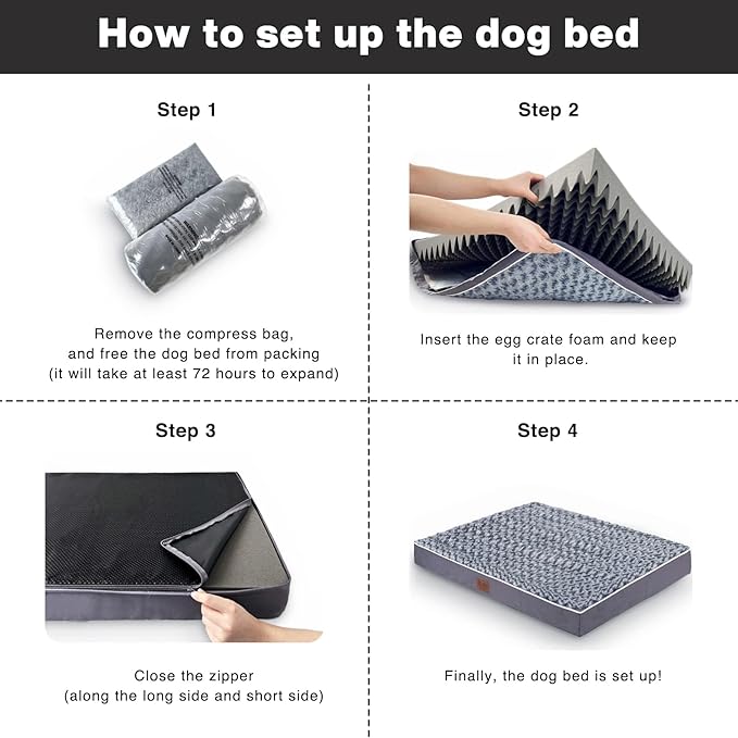 WESTERN HOME WH Large Dog Bed for Extra Large, Big, Jumbo, Huge Dogs, Orthopedic Pet Bed Waterproof Mattress with Removable Washable Cover, Thick Egg Crate Foam Dog Bed with Non-Slip Bottom