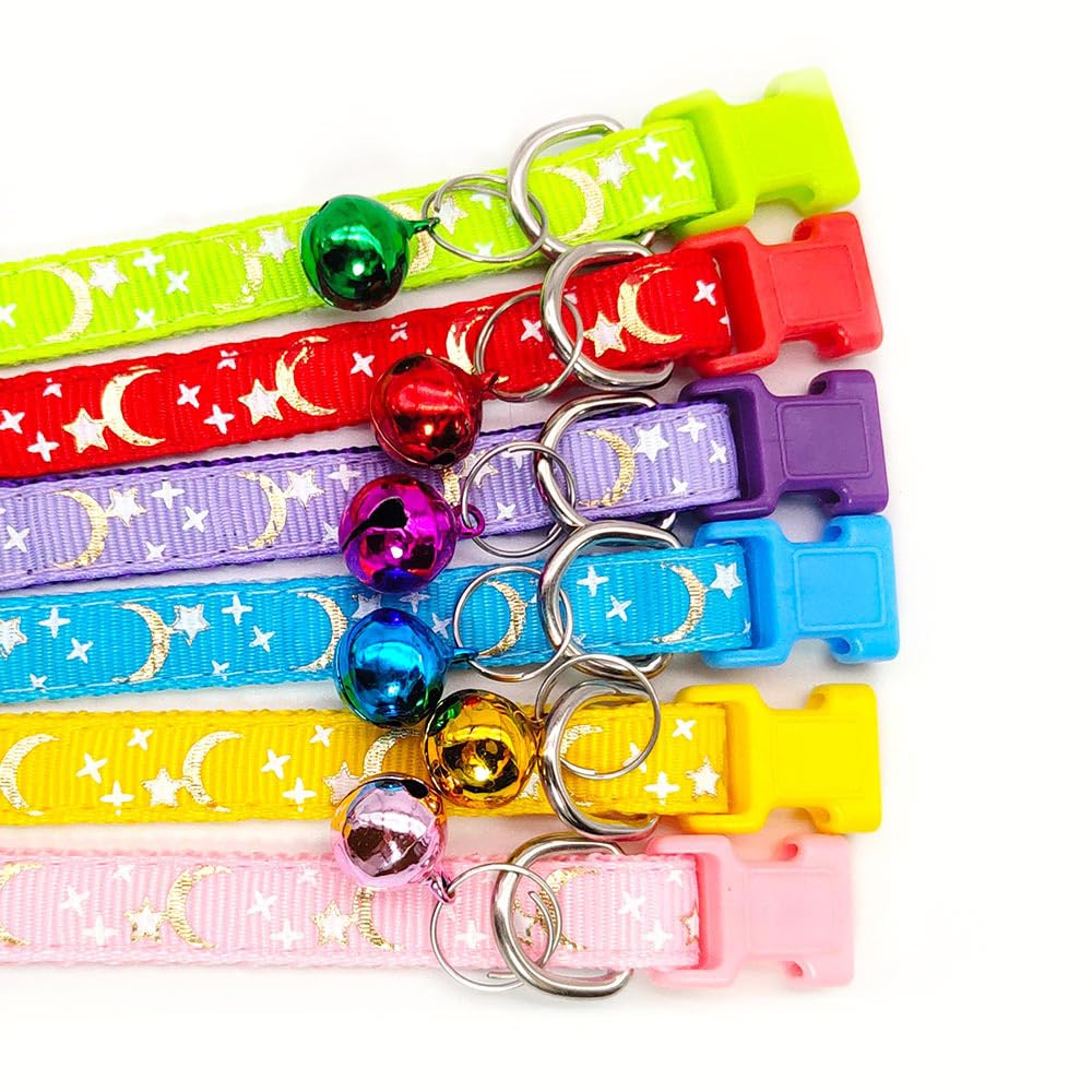 CCUUHJ Reflective Cat Collars Breakaway with Bell Moons Stars 2 Pack Girl Boy Pet Kitten Collar Adjustable 7.5-12.5 Inch (Green)