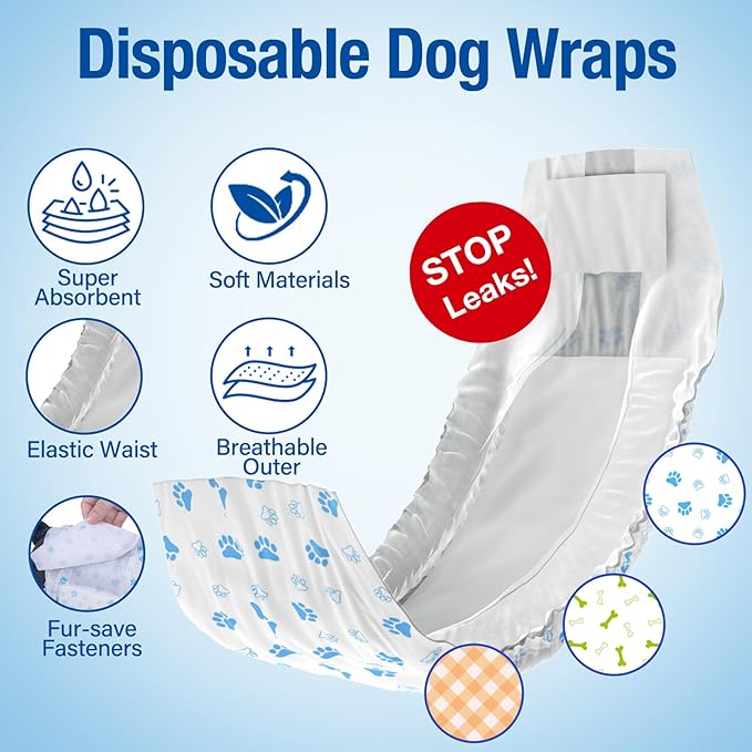 Pet Soft Disposable Male Dog Wraps - Dog Diapers for Male Dogs, Puppy Diapers 72pcs Medium