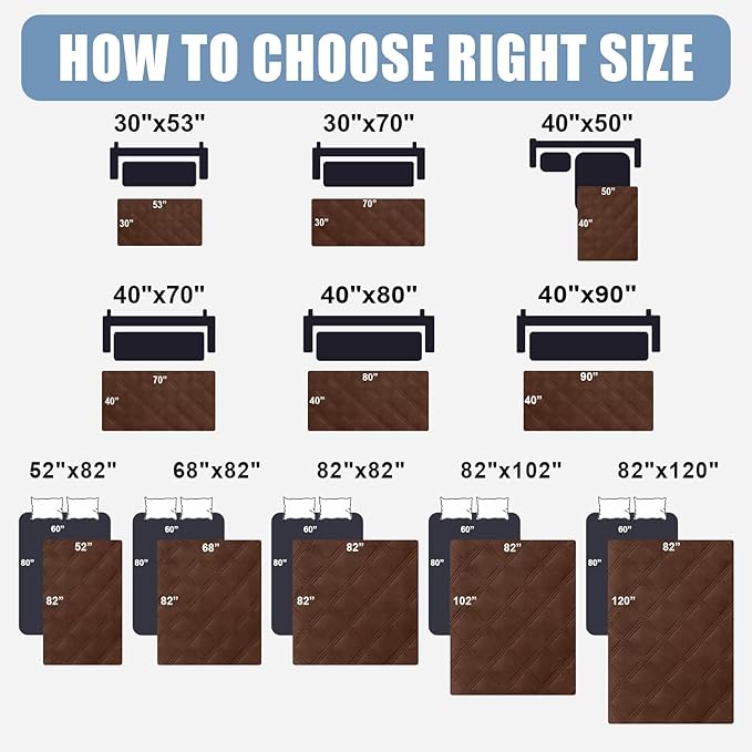 Smiry Waterproof Dog Bed Cover Blanket 40x80, Soft Reversible Pet Blanket, Washable Leakproof Cats Dogs Couch Cover for Sofa, Couch, Furniture, Brown/Brown