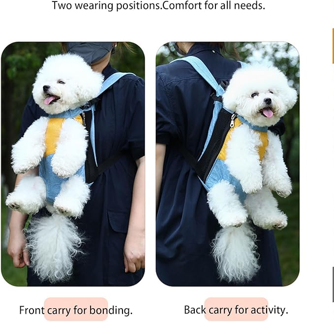 Lightweight Pet Backpack Carrier for Small Dogs & Cats - Easy-Fit Adjustable Straps, Basic Legs-Out Design, Durable for Daily Use (Fits Pets Under 15lb) (Yellow-Blue Color-Blocked, X-Large)