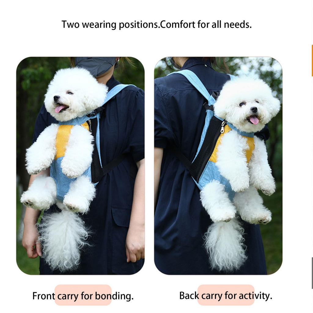 Lightweight Pet Backpack Carrier for Small Dogs & Cats - Easy-Fit Adjustable Straps, Basic Legs-Out Design, Durable for Daily Use (Fits Pets Under 15lb) (Red-Blue Color-Blocked, Small)
