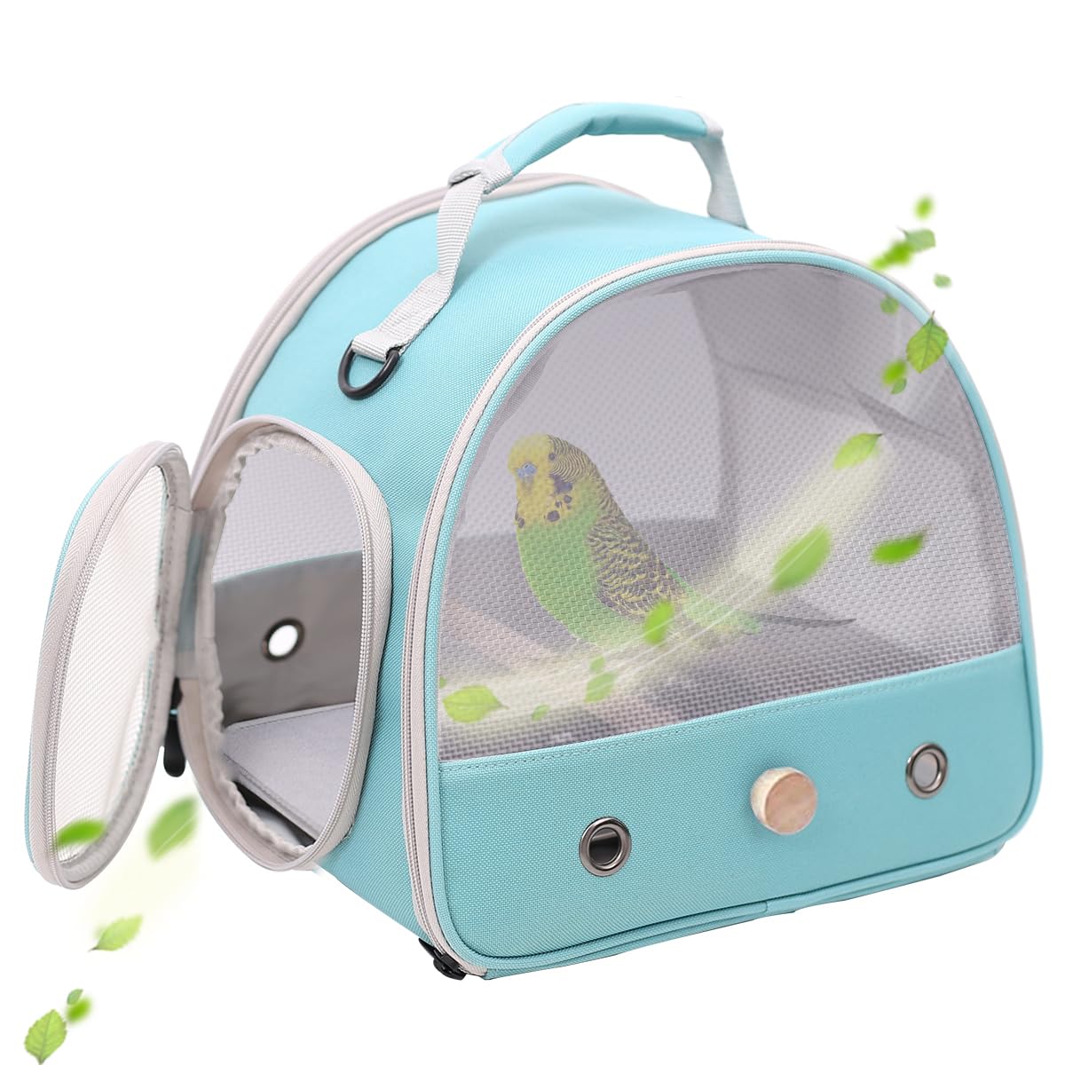 Bird Carrier, Portable Small Bird Parrot Parakeet Carrier with Standing Perch and Stainless Steel Tray, Side Access Window Collapsible (Black, Cylinder Design - Clear)
