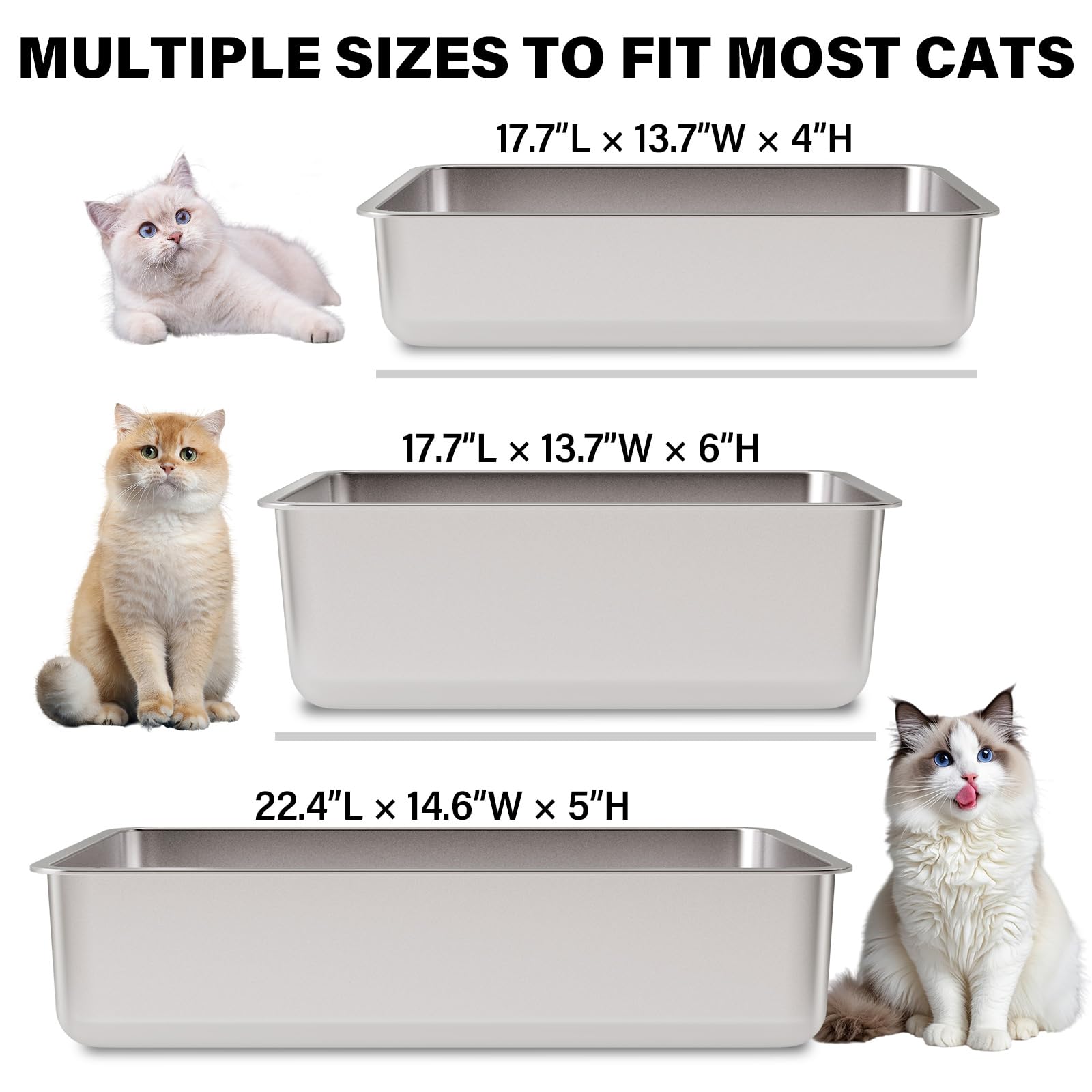 FUTAM Stainless Steel Litter Box 2 Pack, XLarge Metal Litter Box