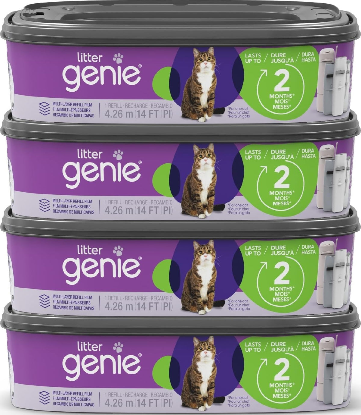 Litter Genie Standard Square Refill Bags, 4-Pack, 56 ft of Continuous Film