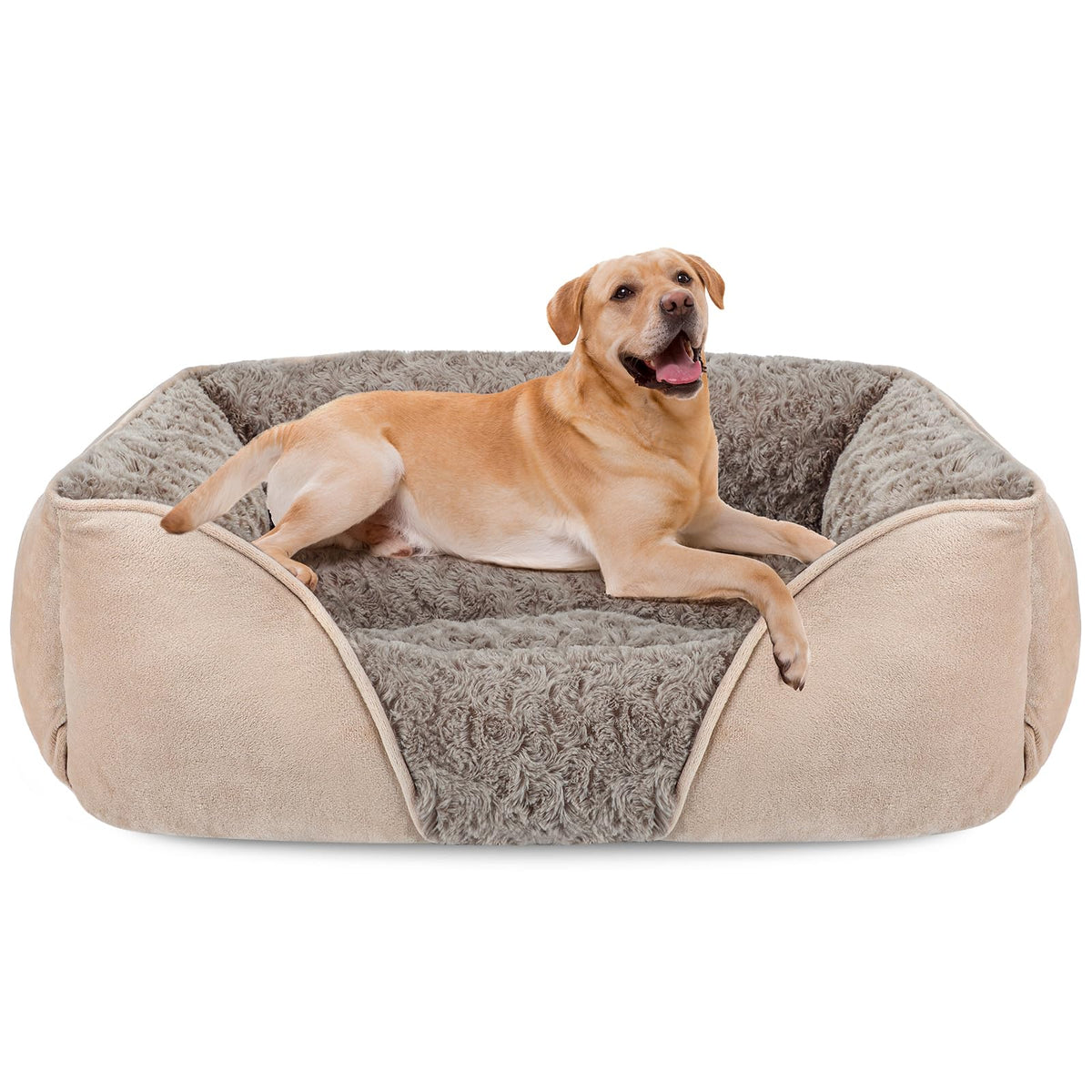 INVENHO Large Rectangle Orthopedic Dog Bed for Medium Small Dogs, Washable Soft Calming Puppy Sleeping Cuddler With Anti-Slip Bottom L(30"x24"x9")